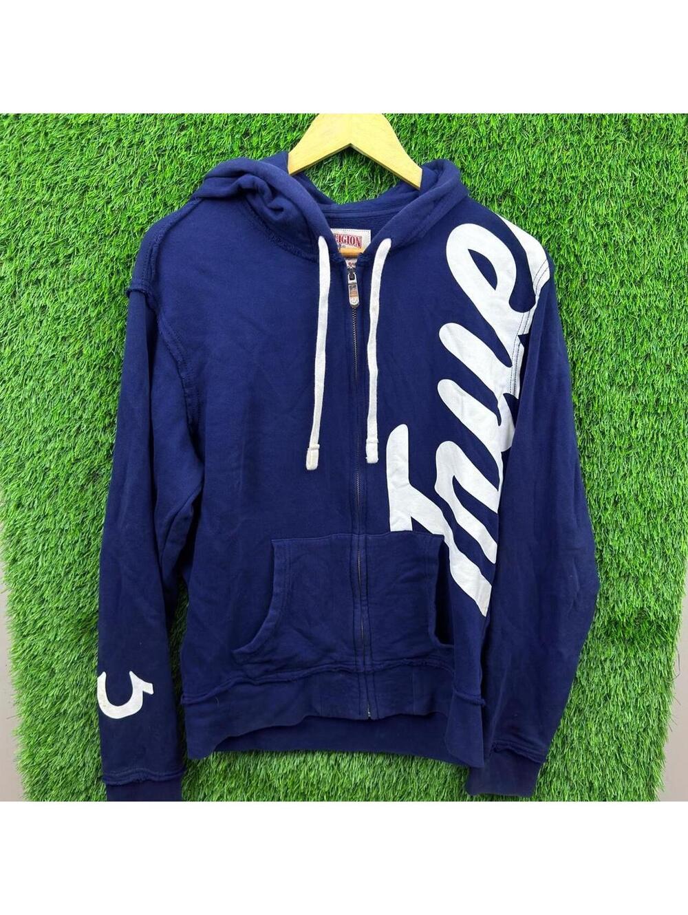 True Religion Big Logo Zip Up Hoodie Navy Blue Size Small